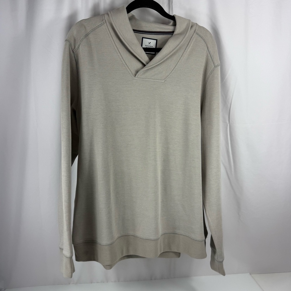 Denver Hayes Men’s Sweater Large Beige Shawl Collar Cotton Blend Pullover
